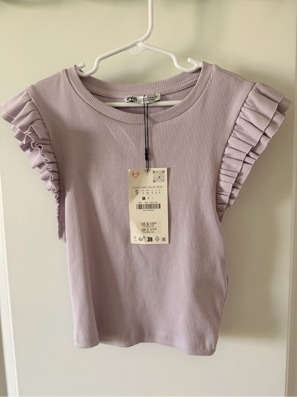 Zara Lavender Ribbed Crop Top with Ruffle Sleeves - Women